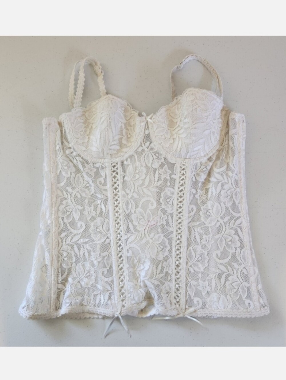 Vintage Roselle White Lace Bustier Corset Lingerie Size 36B Coquette Castlecore